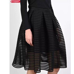 Maje Black Mesh Stripe 3D A-Line Midi Skirt (Model Jam/James)